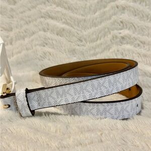 Michael Kors White / Gray Monogram Belt with Gold Buckle Small New! Tags!